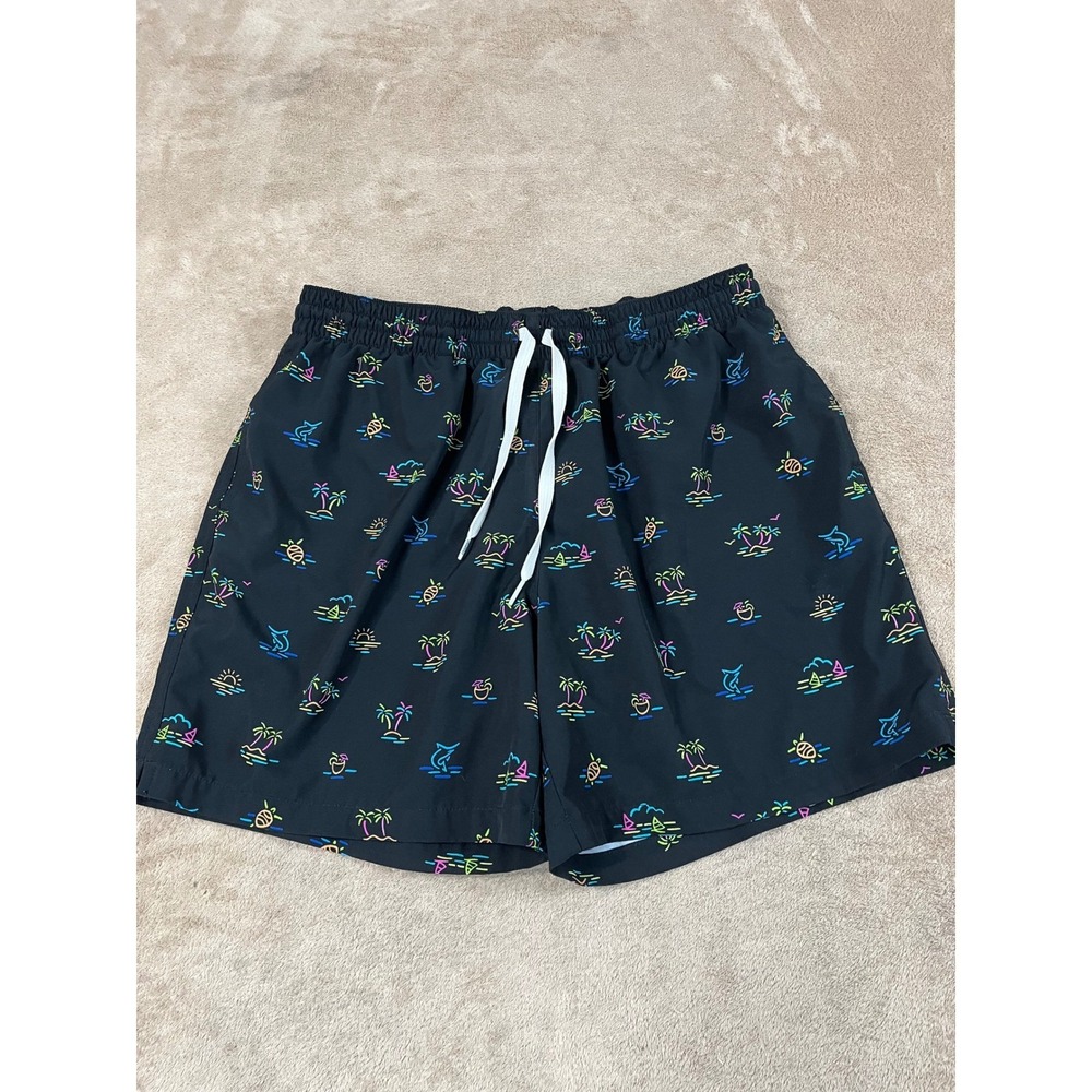 Chubbies Swim Trunks Men Size Large Black 5.5" Lined Tropical AOP Print EUC